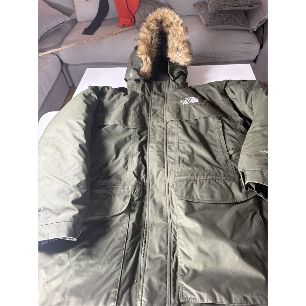 The North Face HyVent 550 Down Parka Men XXL Olive Green Fur Hood F11 Coat